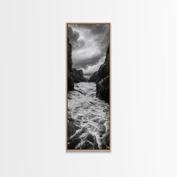 Wild River Path, Nature Wall Decor, Adventure Landscape, Monochrome Rapids, Framed Canvas Print, Rustic Living Room Wall Art, Moody Photography