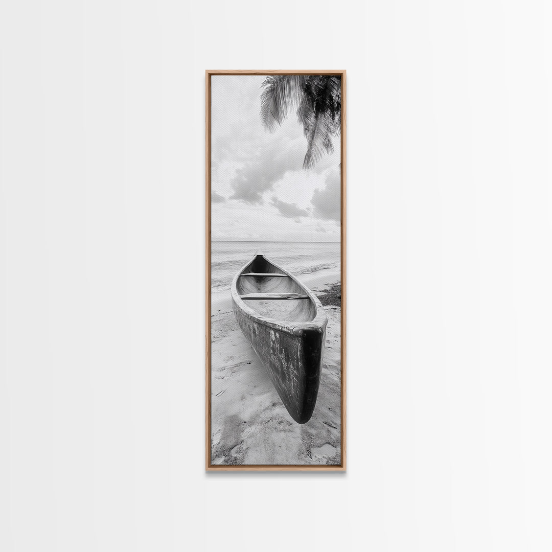 Canoe Shoreline, Island Escape, Tropical Minimalist, Ocean Mood, Framed Canvas Print, Beach House Decor, Bathroom Print, Hallway Wall Art