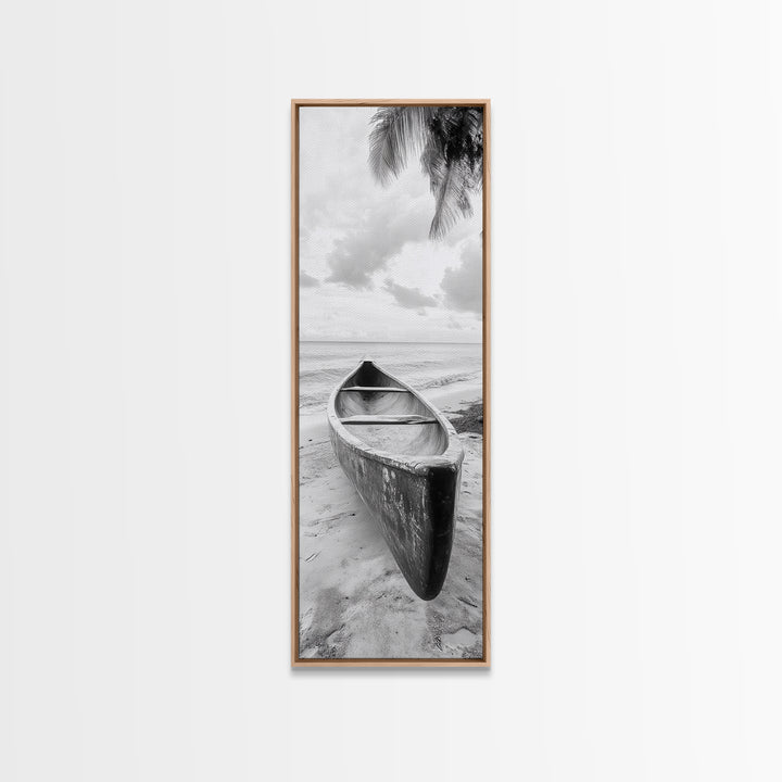 Canoe Shoreline, Island Escape, Tropical Minimalist, Ocean Mood, Framed Canvas Print, Beach House Decor, Bathroom Print, Hallway Wall Art