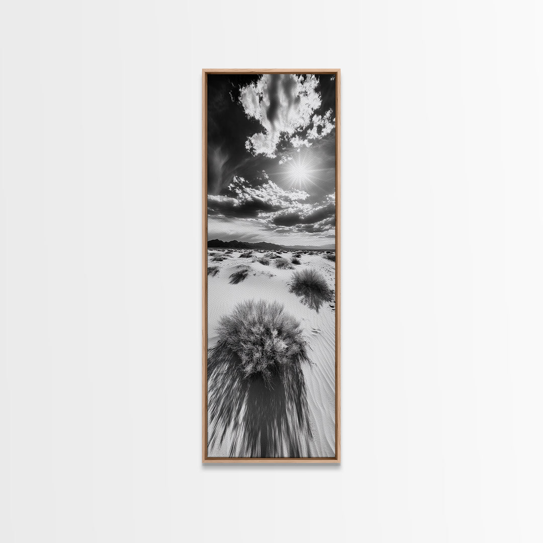 Desert Sun Shadows, Dune Landscape Art, Black White Wilderness, Framed Canvas Print, Boho Office Wall Art, Southwestern Minimal Style