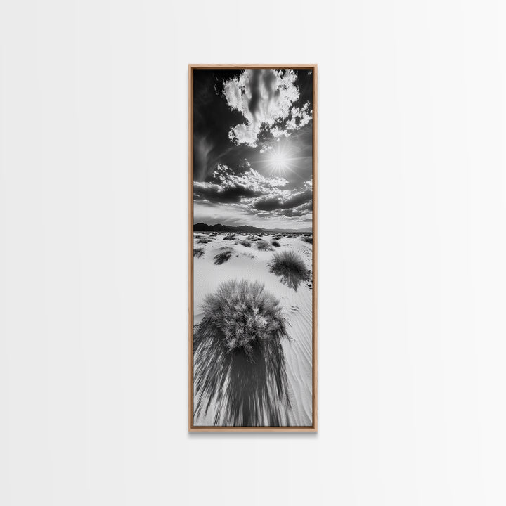 Desert Sun Shadows, Dune Landscape Art, Black White Wilderness, Framed Canvas Print, Boho Office Wall Art, Southwestern Minimal Style