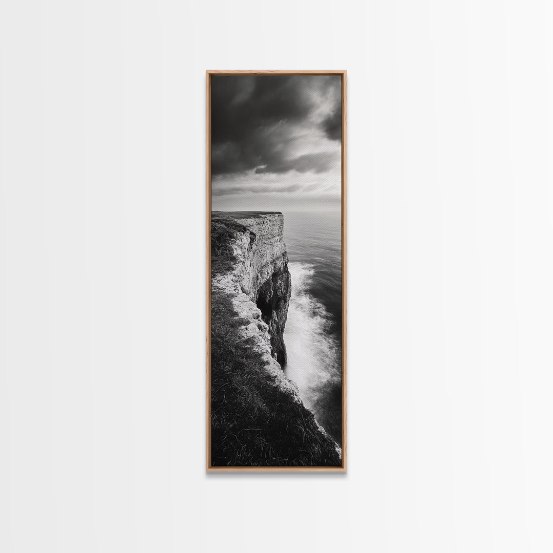 Coastal Cliff, Ocean Horizon, Nature Photography, Dramatic Skies, Framed Canvas Print, Modern Beach Wall Art, Minimalist Landscape Decor
