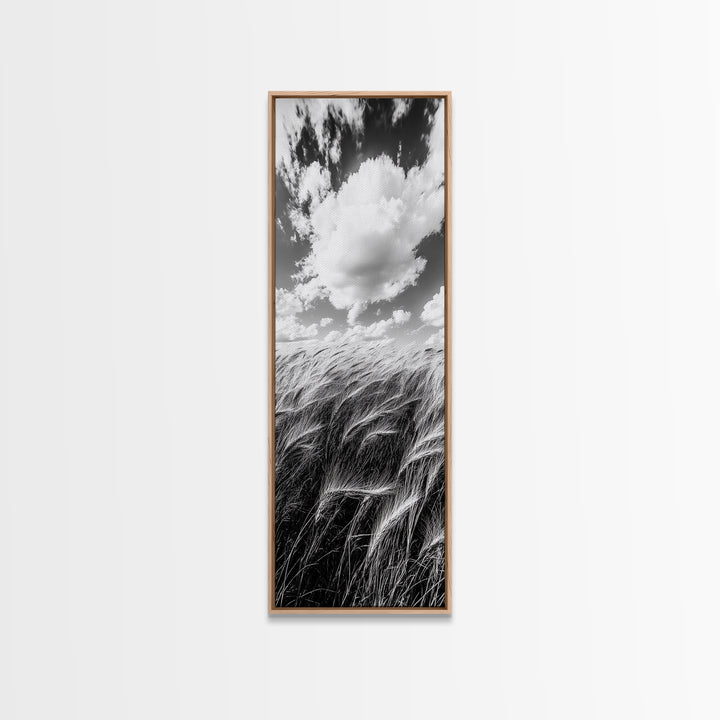 Wheat Field, Cloudy Sky, Rustic Landscape, Black and White Nature, Framed Canvas Print, Farmhouse Kitchen Wall Art, Fall Harvest Vibe