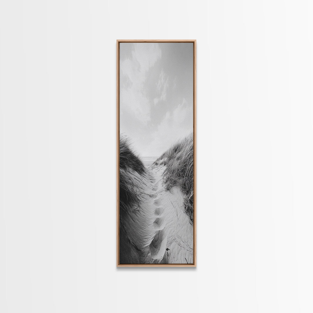 Sandy Path, Dune Grass, Coastal Trail, Nature Walk, Framed Canvas Print, Beach House Entryway Art, Minimalist Ocean Wall Decor