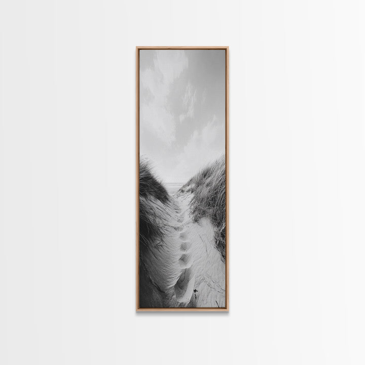 Sandy Path, Dune Grass, Coastal Trail, Nature Walk, Framed Canvas Print, Beach House Entryway Art, Minimalist Ocean Wall Decor