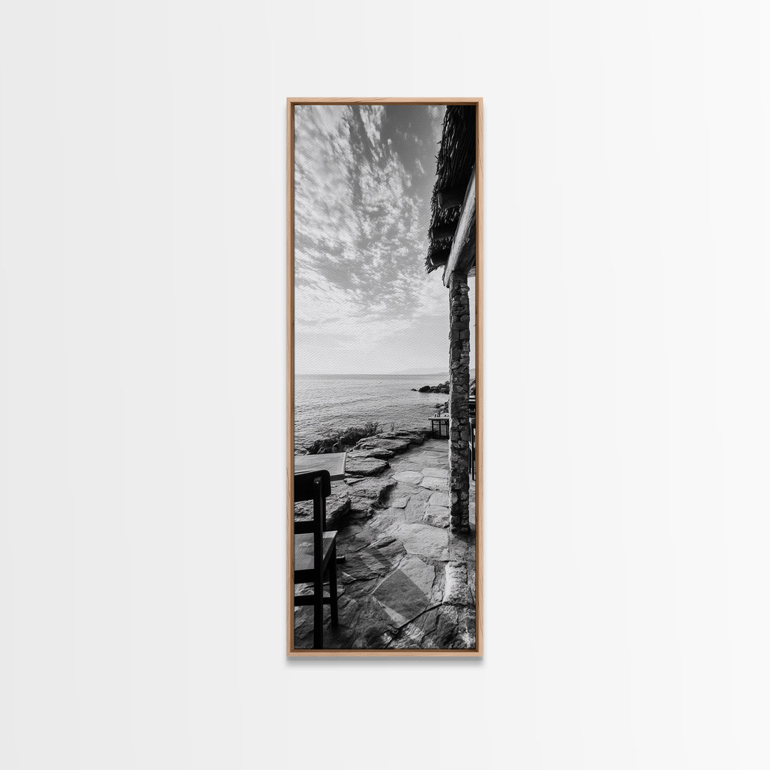 Seaside Dining, Rustic Ocean, Peaceful Horizon, Mediterranean Charm, Canvas Print, Coastal Kitchen Wall Art, Farmhouse Seaside Decor