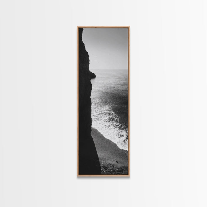 Cliffside Waves, Coastal Edge, Monochrome Serenity, Ocean Drama, Canvas Print, Moody Minimalist Art, Bathroom Art, Living Room Decor