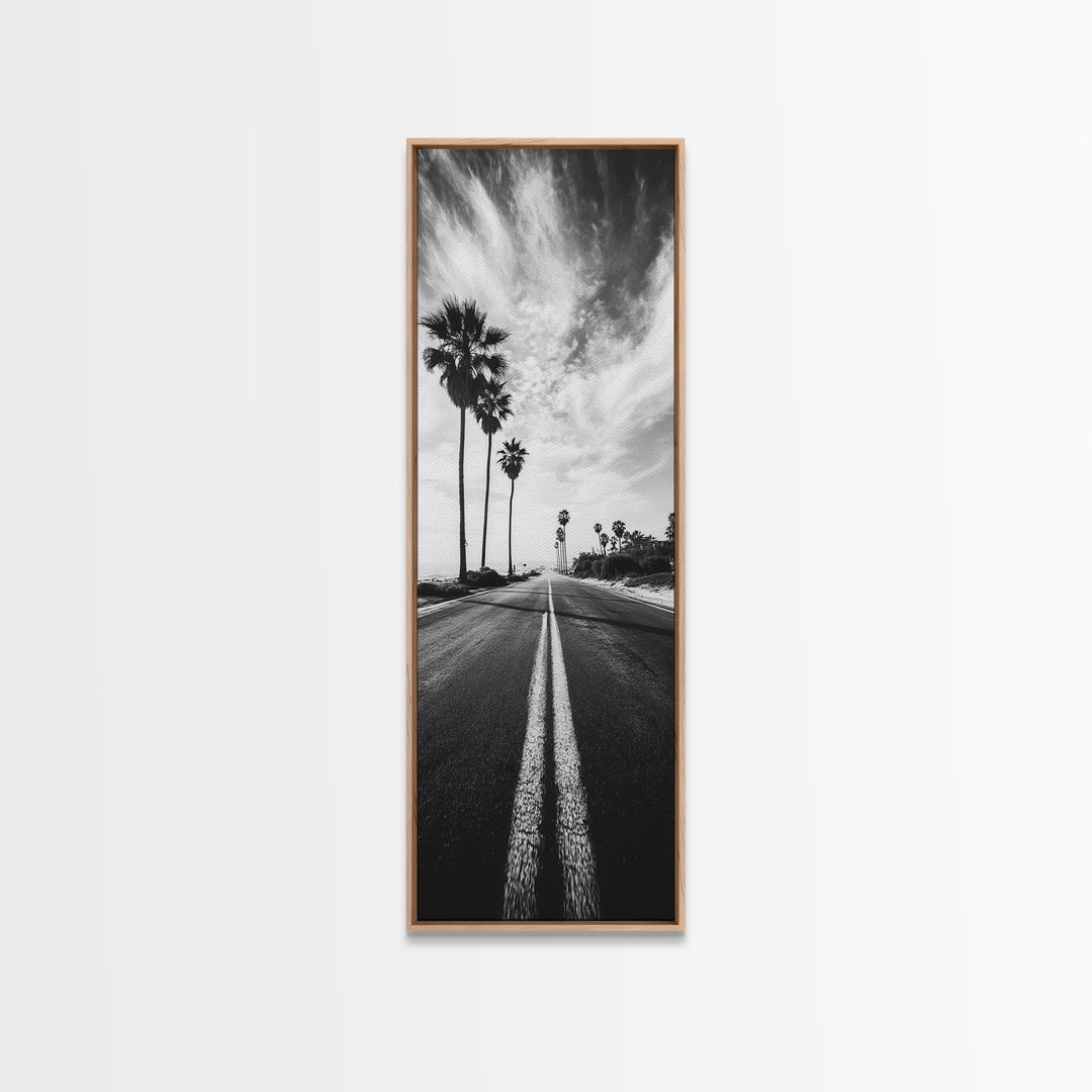 Coastal Highway, Palm Trees, Dramatic Sky, Framed Canvas Print, Modern Beach Photography, Office Decor, Urban Boho Art, Nature Lover Gift