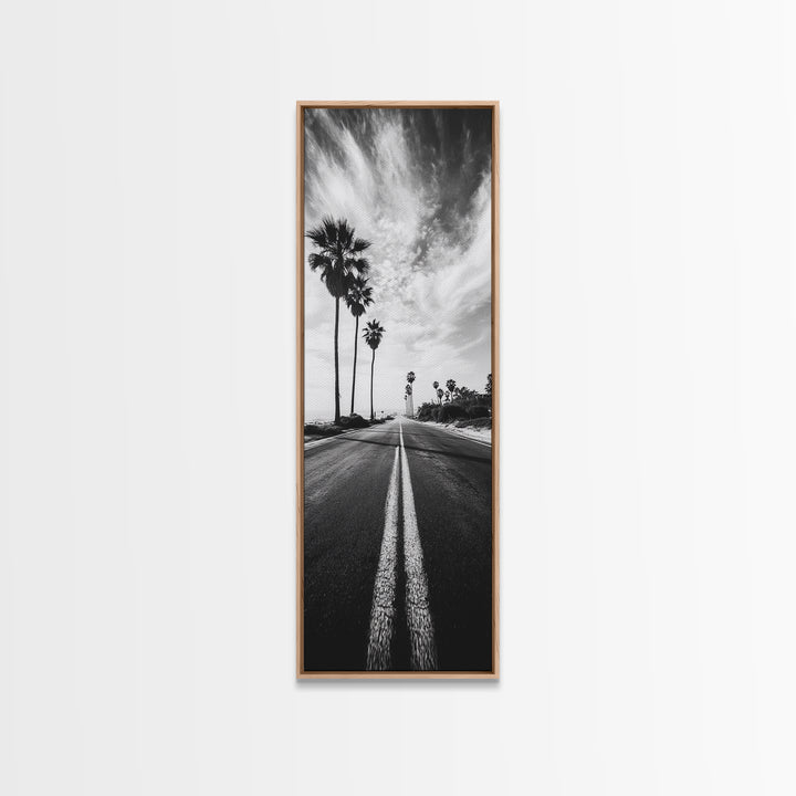 Coastal Highway, Palm Trees, Dramatic Sky, Framed Canvas Print, Modern Beach Photography, Office Decor, Urban Boho Art, Nature Lover Gift