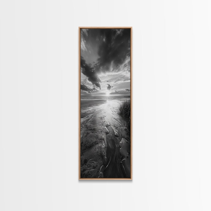 Sunset Shore, River Stream, Dramatic Sky, Framed Canvas Print, Nature Wall Art, Fall Landscape Decor, Tranquil Home Accent, Rustic Room Decor