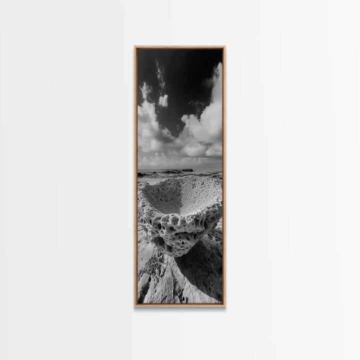 Sea Sponge, Coastal Rock, Ocean View, Canvas Print, Minimalist Nature Photography, Bathroom Wall Art, Black and White Ocean Decor
