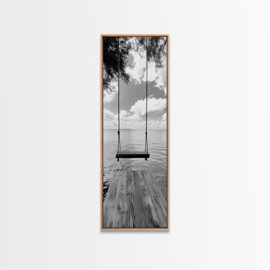 Lakeside Swing Stillness, Serene Water View Print, Peaceful Dock Photography, Canvas Print, Tranquil Bedroom or Office Wall Art
