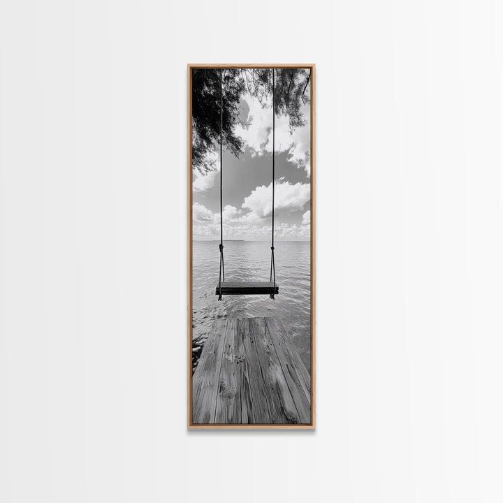 Lakeside Swing Stillness, Serene Water View Print, Peaceful Dock Photography, Canvas Print, Tranquil Bedroom or Office Wall Art