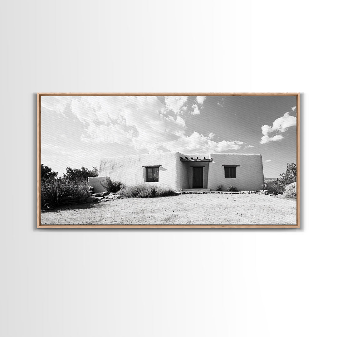 Desert Adobe House, Rustic Minimalist, Earth Tone Home Decor, Framed Canvas Print, Southwestern Art, Entryway or Living Room Art