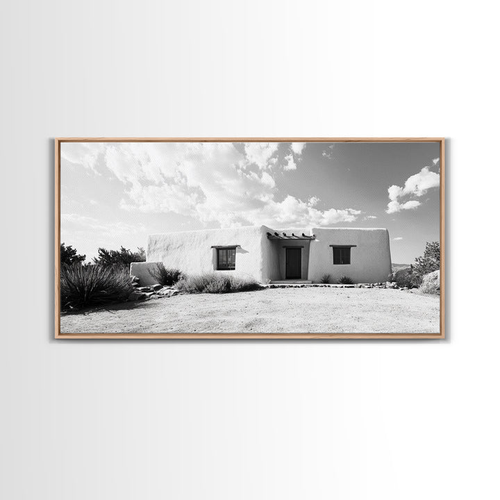 Desert Adobe House, Rustic Minimalist, Earth Tone Home Decor, Framed Canvas Print, Southwestern Art, Entryway or Living Room Art