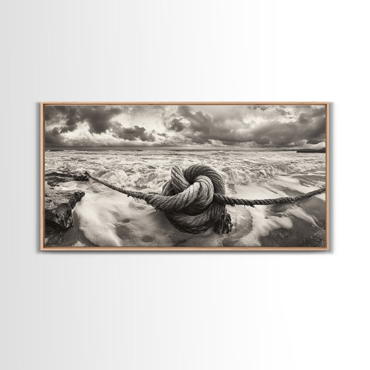 Ocean Knot, Stormy Sea, Nautical Rope, Seaside Wall Decor, Canvas Print, Rustic Coastal Wall Art, Bathroom Nautical Theme