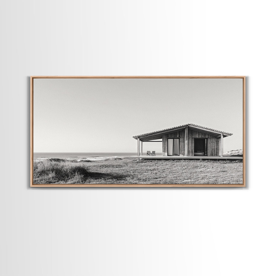 Beach Cabin, Coastal Escape, Minimalist Home, Seaside Solitude Scene, Canvas Print, Boho Beach Wall Art, Guest Room Decor