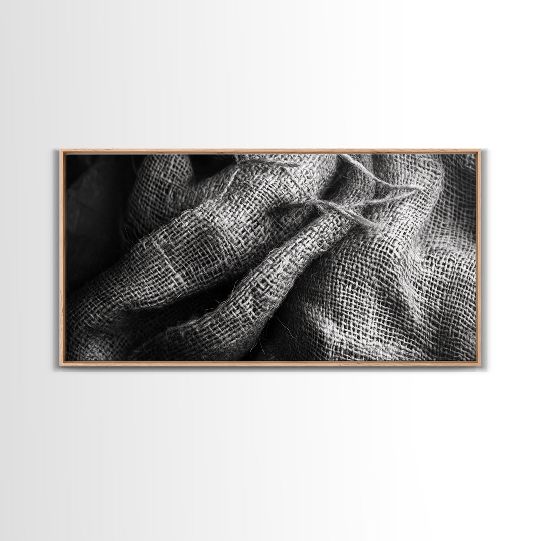 Burlap Texture Close-Up, Woven Fabric Detail Art, Earthy Natural Theme, Framed Canvas Print, Kitchen Wall Art, Boho Textile Decor