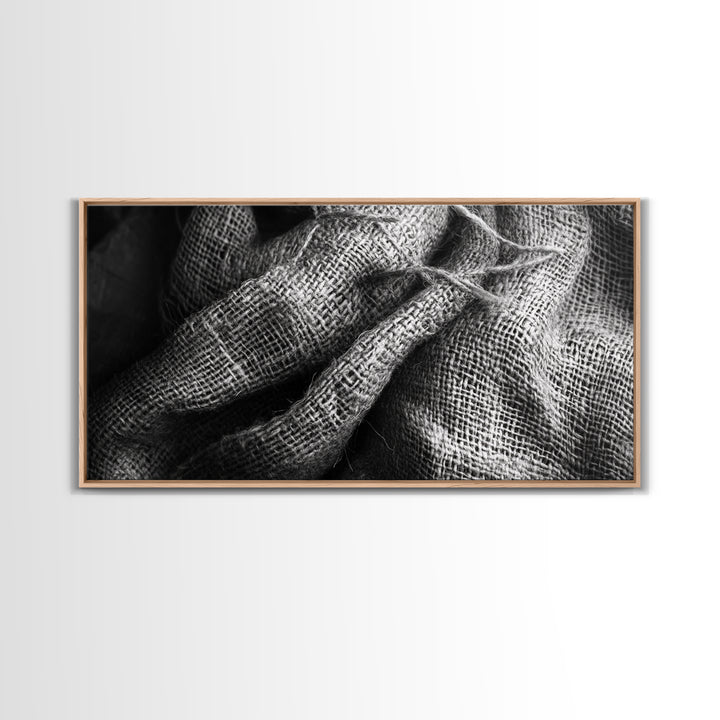 Burlap Texture Close-Up, Woven Fabric Detail Art, Earthy Natural Theme, Framed Canvas Print, Kitchen Wall Art, Boho Textile Decor