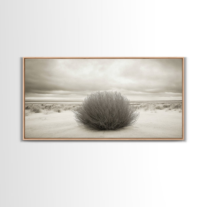 Desert Bush, Minimal Landscape, Dune Scene, Sand Calm, Framed Canvas Print, Boho Bedroom Art, Neutral Wall Decor, Minimalist Style