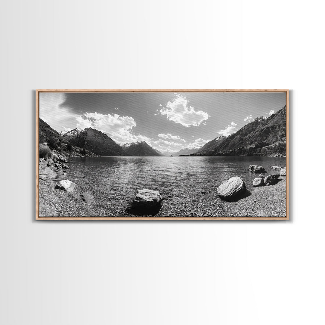 Alpine Lake Print, Mountain Reflection Art, Nature Photography, Black and White Canvas Print, Minimalist Living Room, Cabin Wall Decor