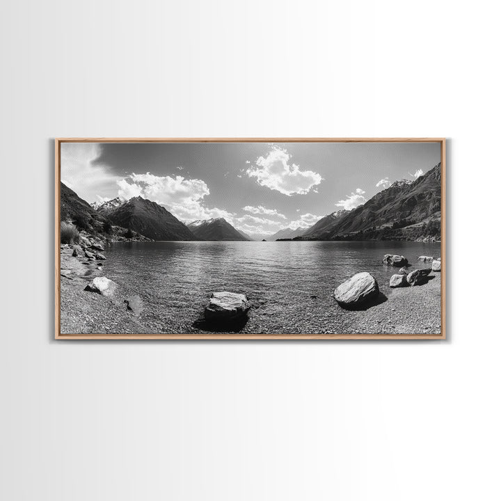 Alpine Lake Print, Mountain Reflection Art, Nature Photography, Black and White Canvas Print, Minimalist Living Room, Cabin Wall Decor