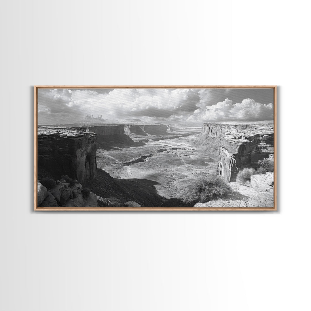 Desert Canyon Vista, Monument Valley View, Rugged Landscape Photography, Framed Canvas Print, Western Living Room Wall Art