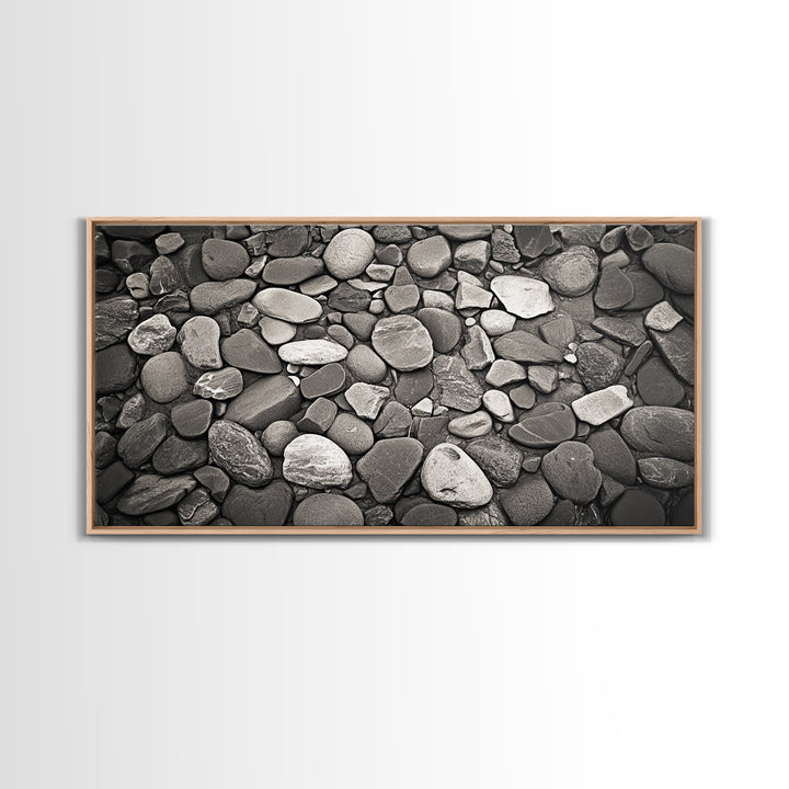 River Stones, Zen Rock Pattern, Natural Earth Tones, Minimal Decor, Framed Canvas Print, Modern Bathroom Spa Wall Art, Living Room Wall Art