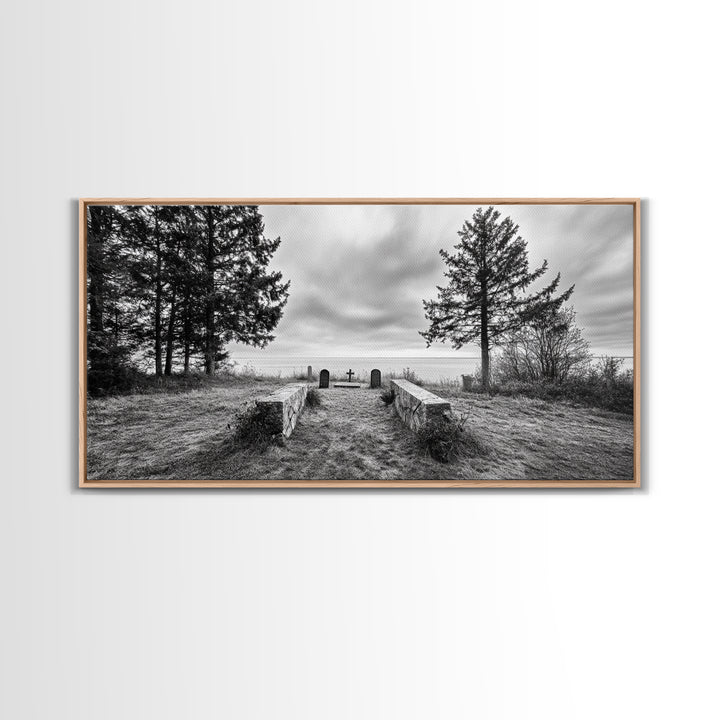 Coastal Graveyard, Moody Seascape, Quiet Reflection Scene, Framed Canvas Print, Gothic Office or Haunted Fall Wall Art Decor, Hallway Wall Art