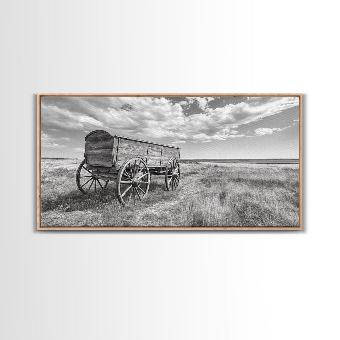 Prairie Wagon, Western Landscape, Old West Photography, Framed Canvas Print, Farmhouse Entryway or Rustic Fall Living Room Art