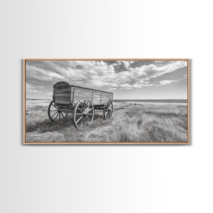 Prairie Wagon, Western Landscape, Old West Photography, Framed Canvas Print, Farmhouse Entryway or Rustic Fall Living Room Art