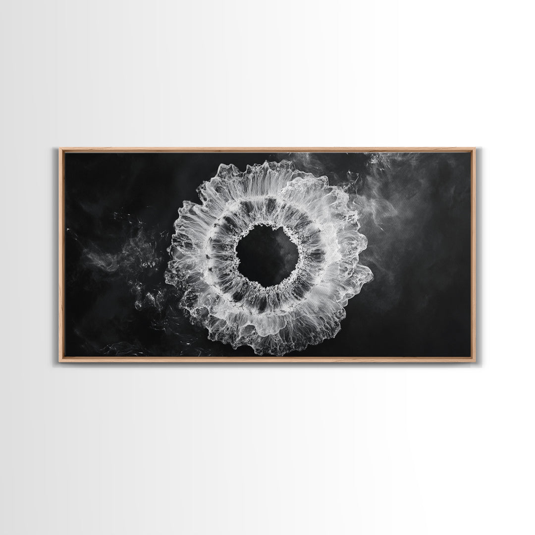 Abstract Smoke Art, Modern Monochrome, Ink Explosion, Minimalist Wall Decor, Framed Canvas Print, Living Room Wall Art, Moody Aesthetic