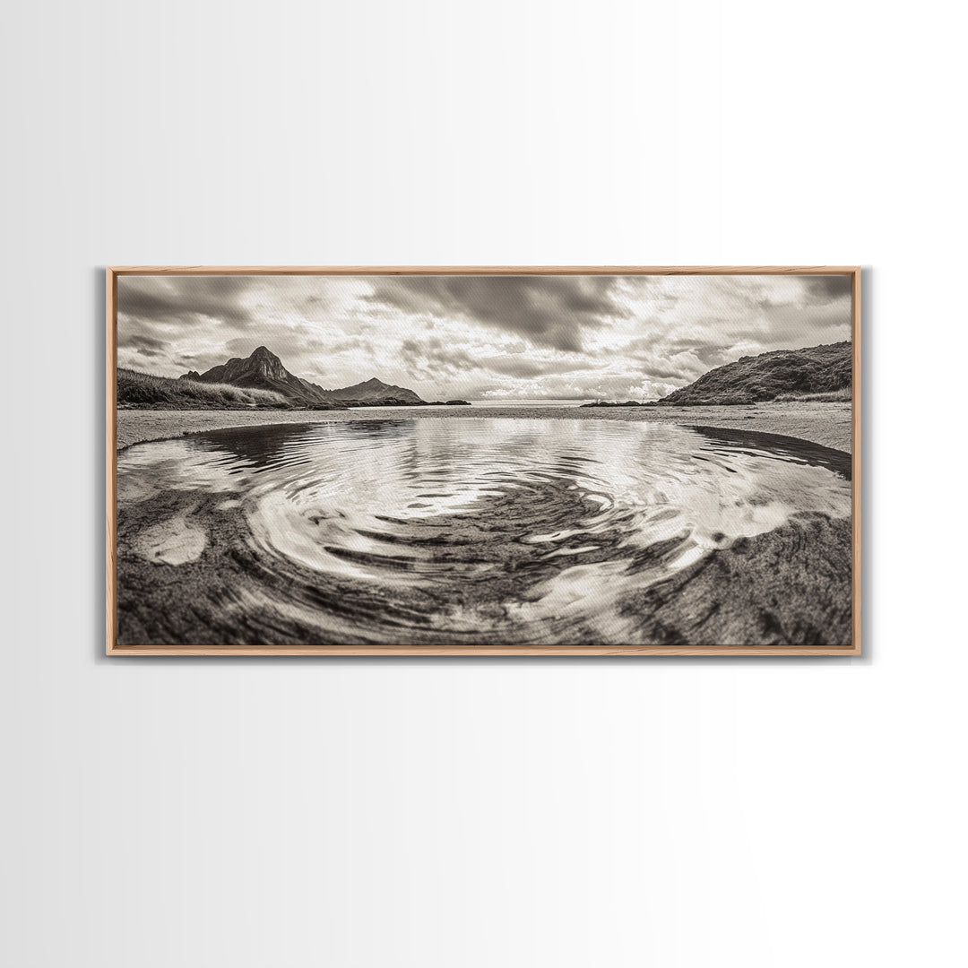 Rippled Water, Mountain View, Serene Beach, Nature Landscape, Canvas Print, minimalist art, spa decor, Scandinavian wall accent