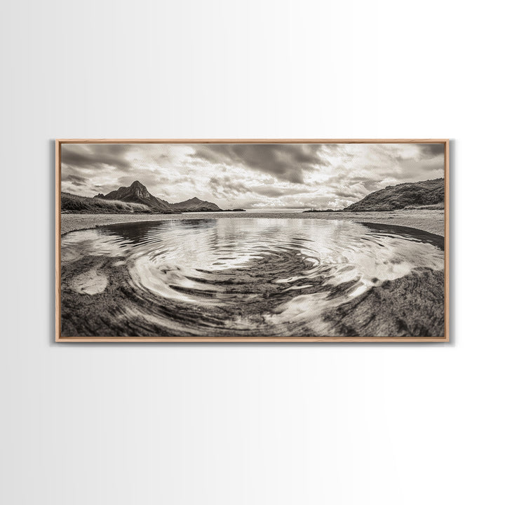 Rippled Water, Mountain View, Serene Beach, Nature Landscape, Canvas Print, minimalist art, spa decor, Scandinavian wall accent