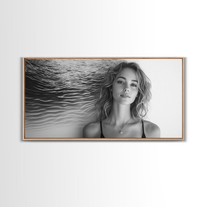 Ocean Texture, Abstract Waves, Modern Female, Artistic Portrait, Canvas Print, fashion wall art, glam room decor, minimal black white
