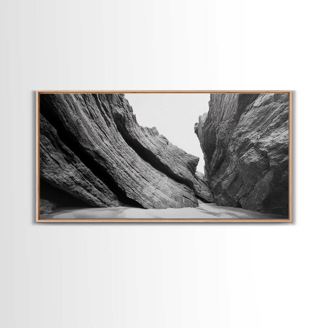 Canyon Rocks, Desert Wall, Natural Texture, Modern Rustic Decor, Framed Canvas Print, Bathroom Wall Art, Monochrome Earth Tones
