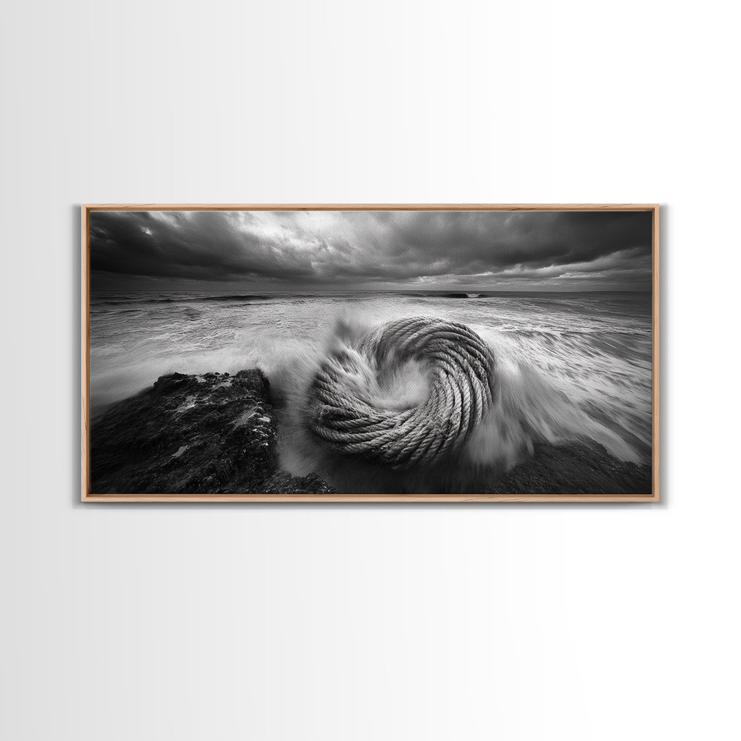 Ocean Rope Coil, Stormy Sea Art, Nautical Wall Decor, Coastal Photography, Canvas Print, Moody Ocean Art, Bathroom Wall Art, Nautical Home Decor