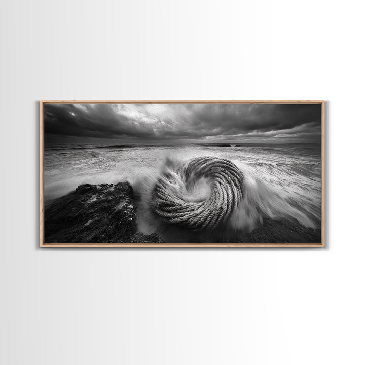 Ocean Rope Coil, Stormy Sea Art, Nautical Wall Decor, Coastal Photography, Canvas Print, Moody Ocean Art, Bathroom Wall Art, Nautical Home Decor