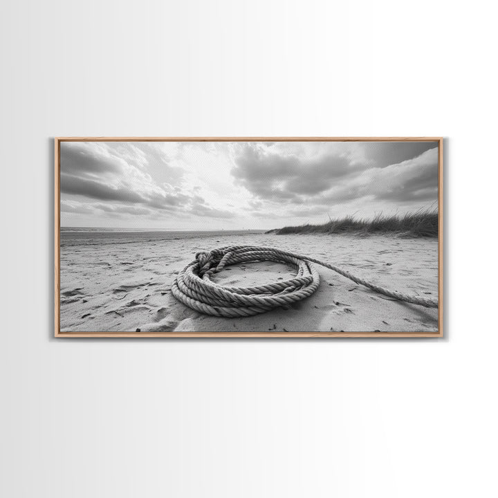 Beach Rope Still, Sand Dune Landscape, Seaside Art, Coastal Minimalist, Canvas Print, Neutral Wall Art, Living Room Coastal Decor, Nautical Style