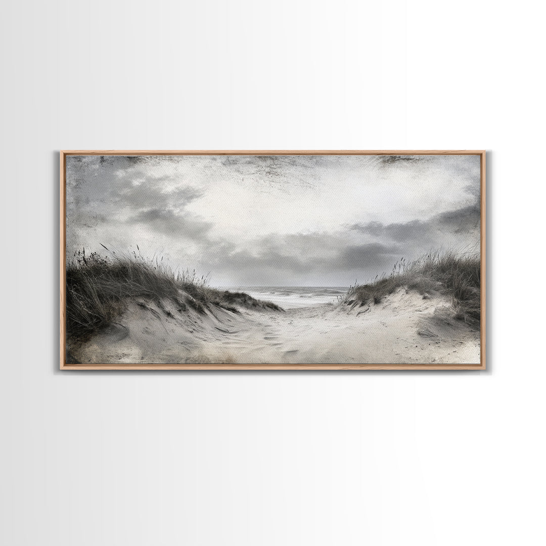 Coastal Dunes Path, Windy Beach Scene, Ocean Wall Art, Nature Landscape, Framed Canvas Print, Rustic Decor, Entryway Wall Art