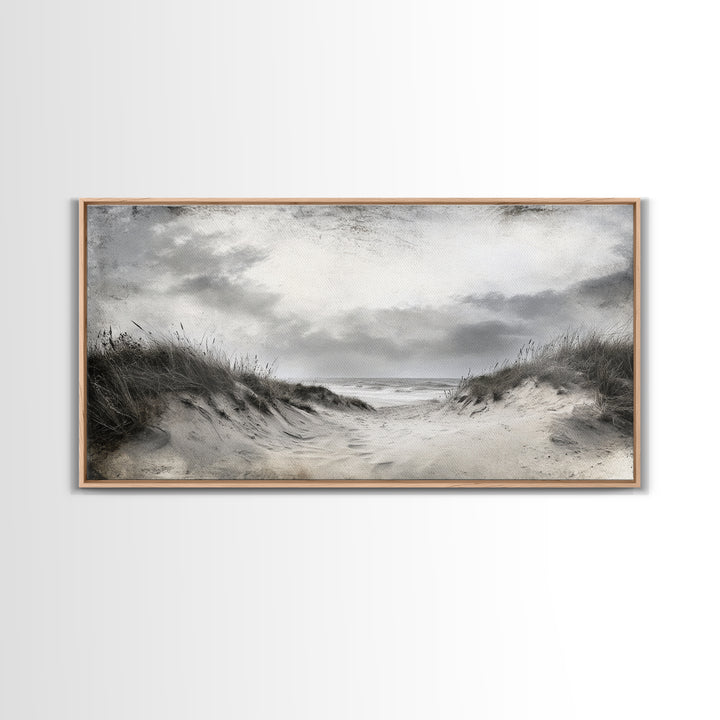 Coastal Dunes Path, Windy Beach Scene, Ocean Wall Art, Nature Landscape, Framed Canvas Print, Rustic Decor, Entryway Wall Art