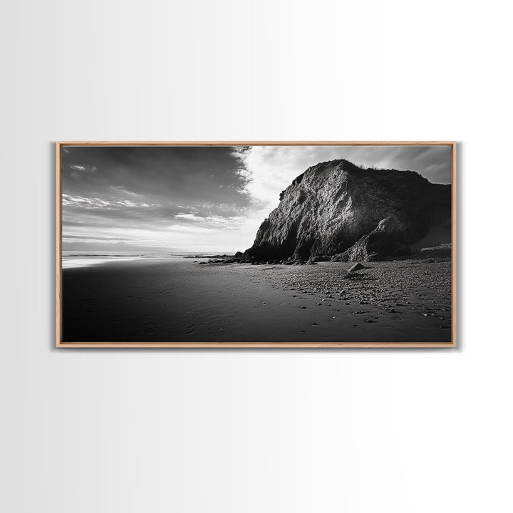 Coastal Rock Cliff, Dramatic Shore Scene, Sunset Beach Landscape, Nature Power Mood, Canvas Print, Office Wall Art, Modern Rustic Decor