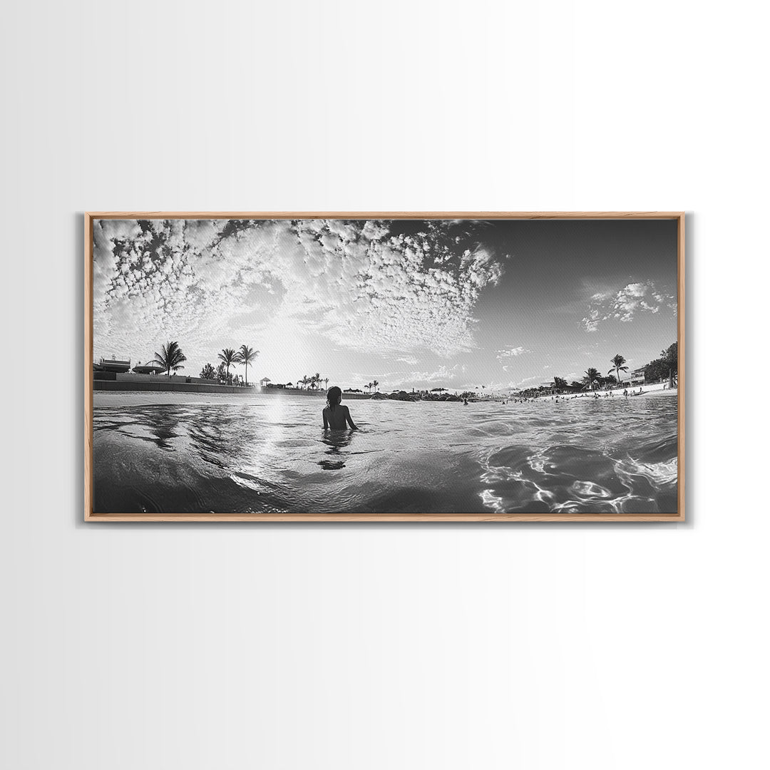 Beach Day, Ocean Kids, Sunny Horizon, Coastal Life, Framed Canvas Print, summer nursery wall art, cheerful beach print, family beach art