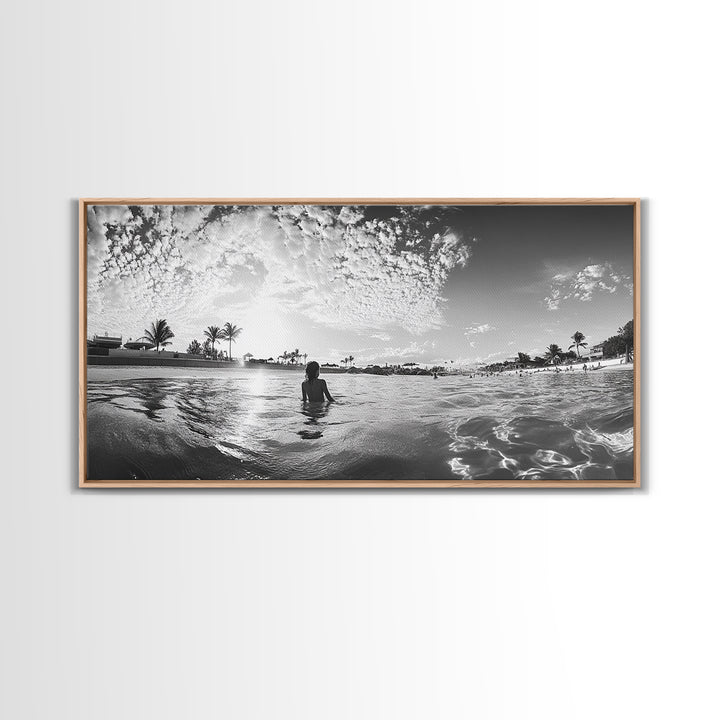 Beach Day, Ocean Kids, Sunny Horizon, Coastal Life, Framed Canvas Print, summer nursery wall art, cheerful beach print, family beach art