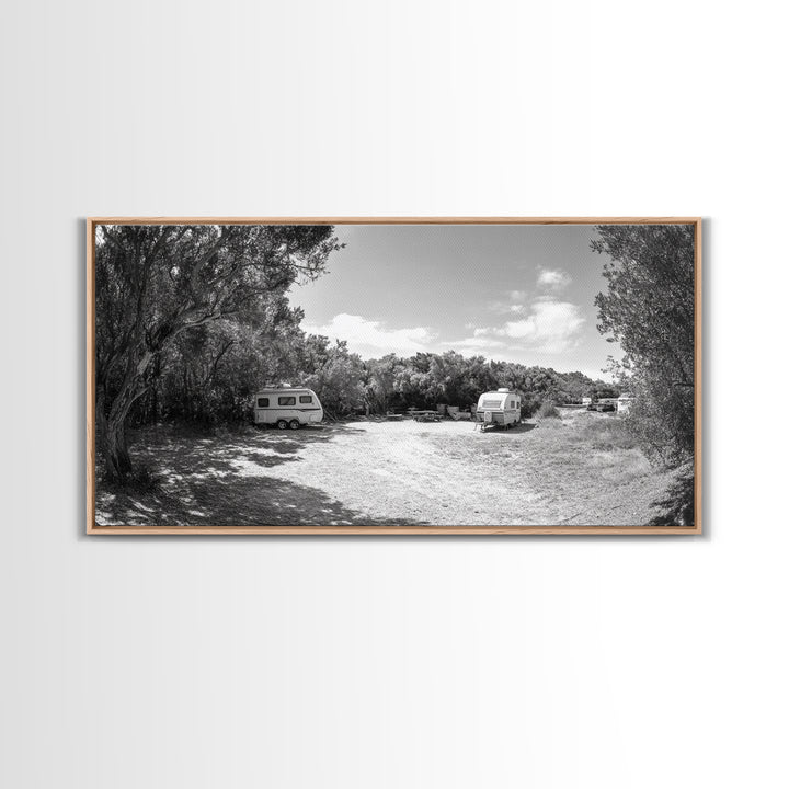 Camper Vans, Nature Escape, Forest Glamping, Sunny Grove, Canvas Print, Rustic Wall Art, Adventure Lover Gift, Living Room Decor