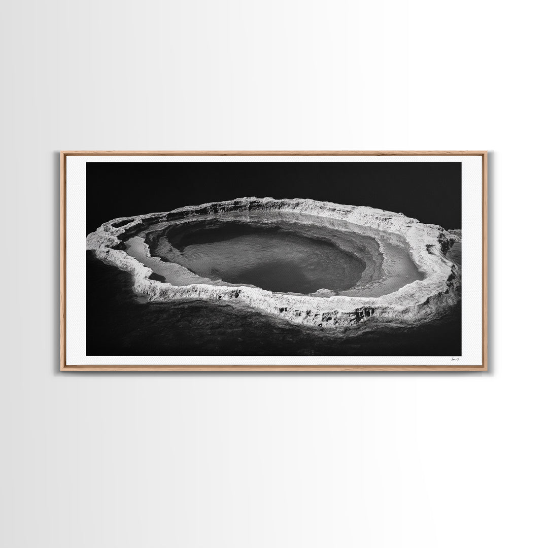 Natural Mineral Pool, Geothermal Abstract, Monochrome Texture, Framed Canvas Print, Minimalist Wall Art, Bathroom or Spa Decor