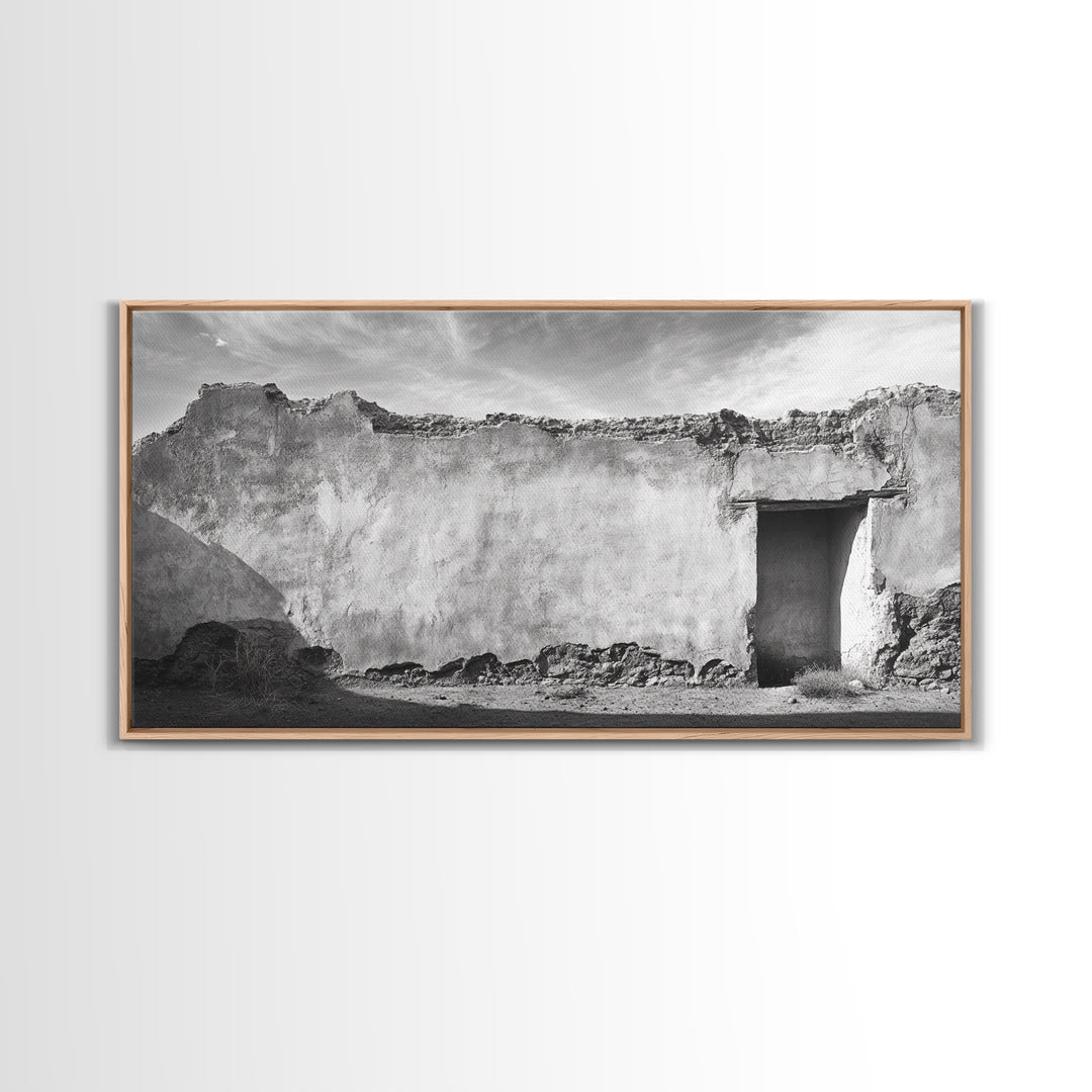 Adobe Wall, Desert Door, Rustic Texture, Framed Canvas Print, Southwest Wall Art, Neutral Earth Tones, Boho Western Living Room Decor