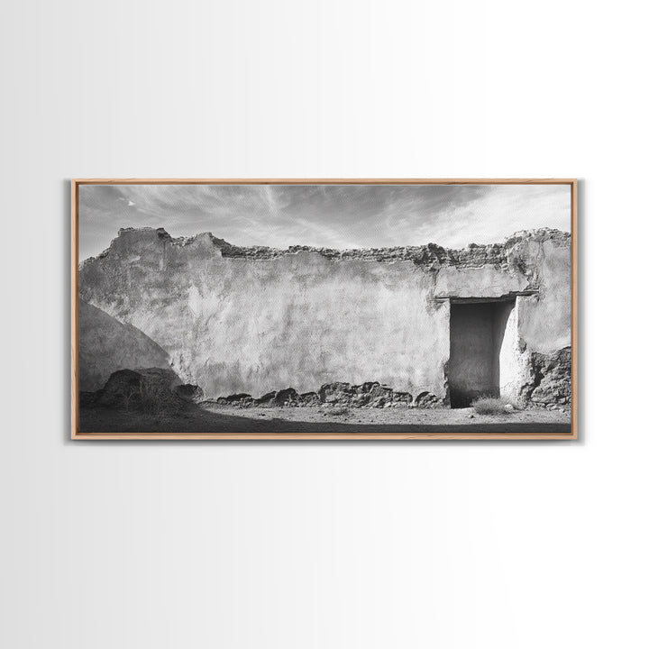 Adobe Wall, Desert Door, Rustic Texture, Framed Canvas Print, Southwest Wall Art, Neutral Earth Tones, Boho Western Living Room Decor