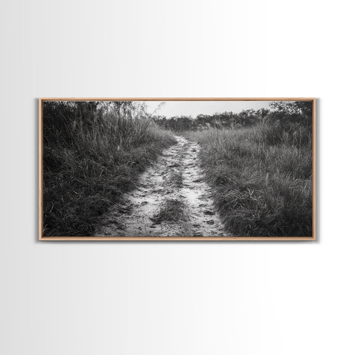 Dirt Path Trail, Minimal Nature Photography, Countryside Landscape, Rustic Fall Vibe Wall Art, Neutral Home Decor, Framed Canvas Print
