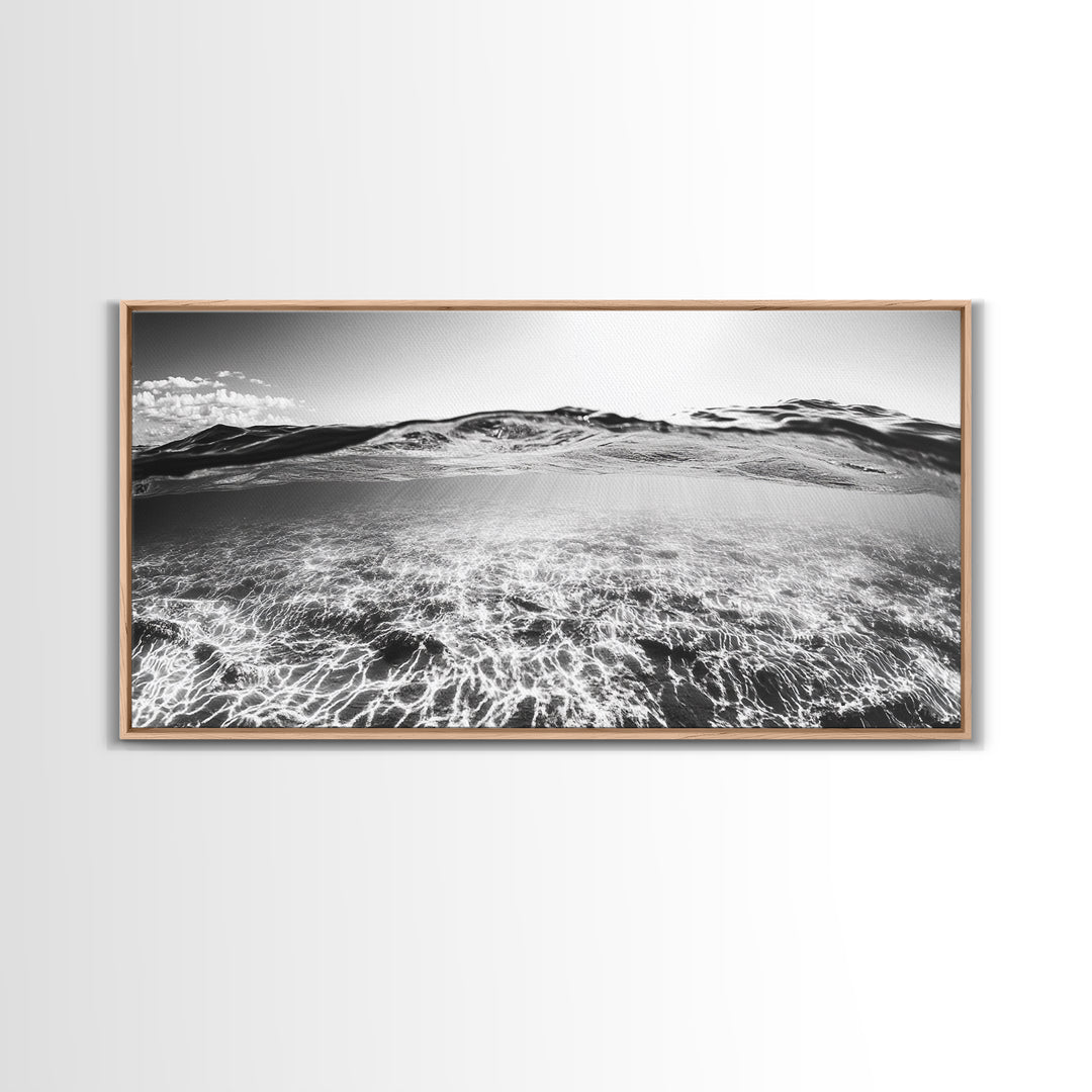 Ocean Surface, Sunlit Water, Sea Ripple, Underwater Light, Canvas Print, Modern Beach Art, Bathroom Wall Decor, Coastal Vibes